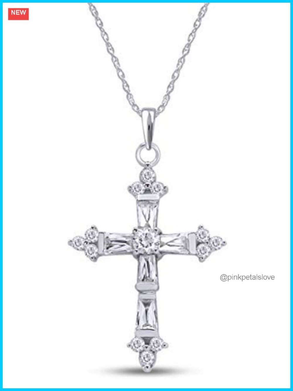 925 Sterling Silver Cross Pendant Necklace with White CZ